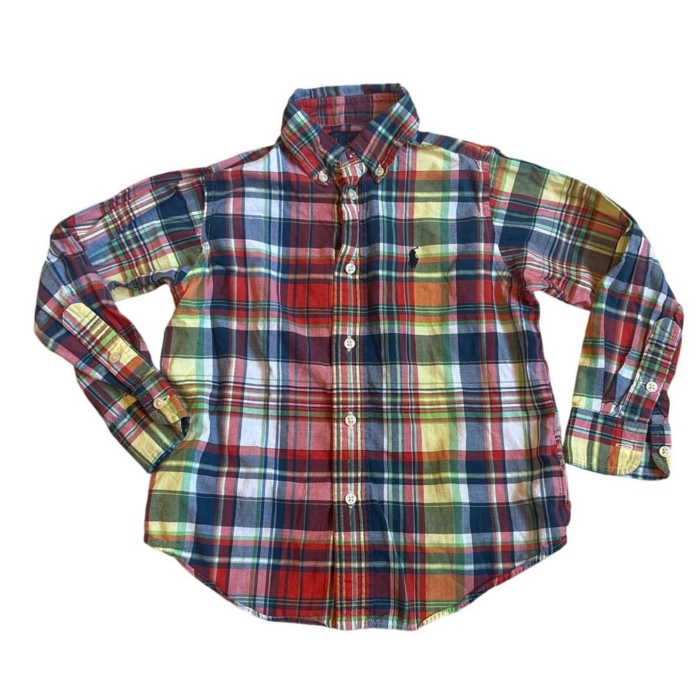 Ralph‎ Lauren red blue checkered long sleeve boys button up dress shirt SIZE 4